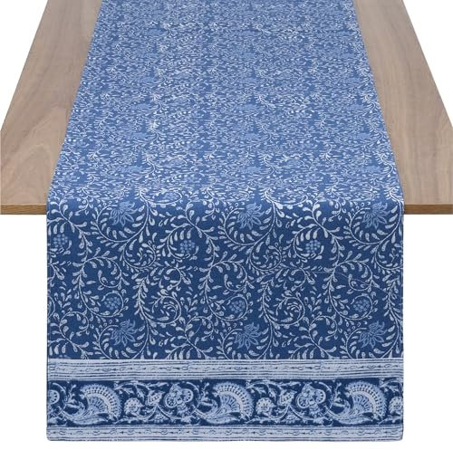 JEMIDI Tischläufer Blau 40x240cm - 100% Baumwolle - Moderne Tischläufer - Oeko-Tex Zertifiziert - Stoff Tischläufer - Table Runner Extra Lang - Maschinenwaschbar - Blumen Print