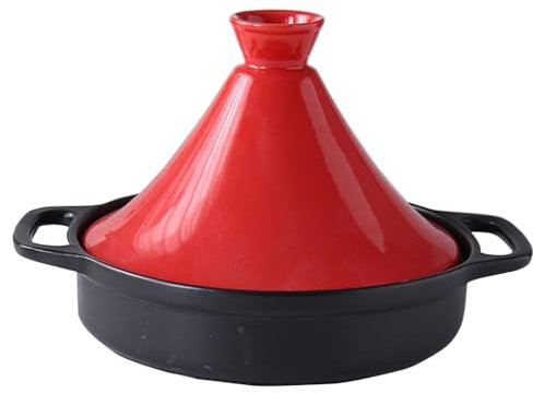 Yiustldd Tajine-Kochtopf aus Gusseisen, Tajine aus keramikemailliertem Gusseisen mit Verbrühungsschutzgriffen, ofen- und spülmaschinenfest,Rot
