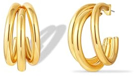 Mesovor Gold Creolen Ohrringe für Damen, 18K Vergoldete Klobige Dreifach-Krallen-Creolen Ohrringe, Gold Earrings, Trendiger Schmuck Geschenke (Klein)