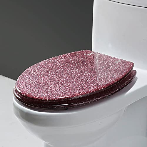 Glitter Finish Pink Soft Close Toilet Seat with Quick Release and Adjustable Hinges Easy to Install and Clean