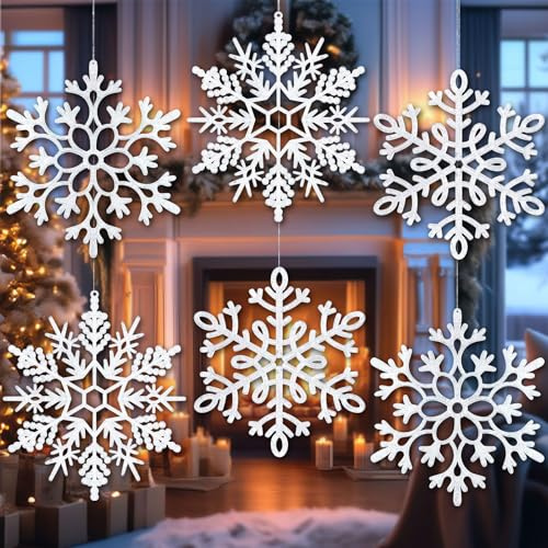 8 große Glitzer-Schneeflocken, Ornamente, 30,5 cm, große Kunststoff-Weihnachts-Schneeflocken-Dekorationen für Weihnachtsbaumschmuck, Winterdekoration, Innen- und Außenbereich, Urlaubsdekoration,