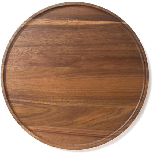 Round Wood Tray, Acacia Wooden Decorative Serving Tray for Coffee Table and Home Decor, Wooden Appetizer Charcuterie Board for Kitchen Countertop (35 x 35 x 2 cm)