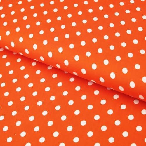 Baumwollstoff mit Punkten/Popeline  0,8 cm weiße Dots auf orange - Popeline Meterware ab 25 cm Länge