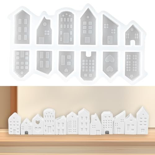 Kabwea Silikon Gießformen: 12 Gebäudedesigns, ideal für Weihnachten & Herbst, Silikonform, Weihnachtsformen