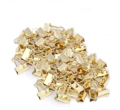 80 mollette pieghevoli in metallo, clip di carta, piccole clip per rilegatura, clip di piegatura, colore oro, 19 mm, per ufficio e scuola