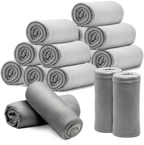 12PCS Fleece Throw Blankets Bulk 60 x 50 in Soft Blankets Fabric Warm Lightweight Wool Blanket Cozy Coverlet for Beds Sofas Home Wedding Season(Light Gray)