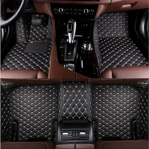 ELODEK Auto FußMatten Leder Fussmatten für Ford Transit 2019 2020 2021 2022 2023 2024, Custom Allwetter wasserdichte Bodenmatte Set Abdeckung Vorne Hinten Teppiche,D-Black/Beige