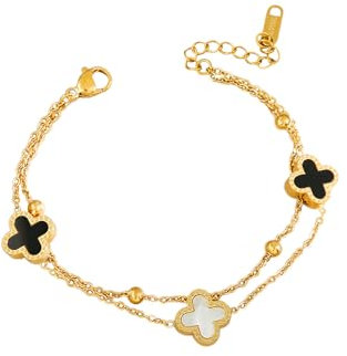 Hanaoops Glücksblatt-Armband Vierblättriges Kleeblatt für Damen - Größenverstellbares Titanstahl-Armband, Glückssymbol Jewelry, Glücksschmuck für Frauen und Mädchen (Gold)