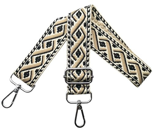 Taschengurte zum Wechseln Schultergurt für Tasche, Verstellbar Taschengurt Breit 3.8cm mit Silber Karabiner Schulterriemen Taschenband Umhängegurt Tragegurt für Handtaschen, Schwarz/Khaki, R15