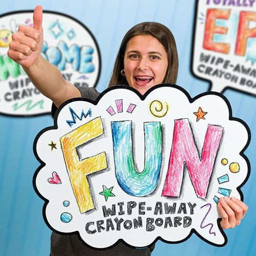 Thought Bubble Dry-Erase Crayon Board by DoodleFace - Goodbye Dried-Out Markers, Smudges, and Mess - for Fun, Colorful, Cool Messages. Wall-Mount, Crayons & Eraser Included. Quality Made in USA
