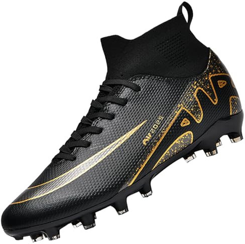 Csgkag Fußballschuhe Herren High Top Spike Cleats Professionelle Fussballschuhe Jugendliche Fußball Stiefel Athletics Trainingsschuhe Outdoor Sportschuhe Football Schuhe,Schwarz,EU44