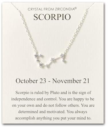 Philip Jones Scorpio Star Sign Zodiac Constellation Necklace and Quote Card with Zircondia® Crystals