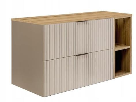 RODAN - Unterschränke fürs Bad 100 cm Kaschmir und Regal und Arbeitsplatte 100 cm Craft Gold - Waschbeckenunterschrank - Unterschrank Waschbecken mit zwei leise schließenden Schubladen 46 x 100 x 57cm