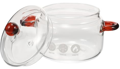 Glas Kochtopf 450ml mit Doppelgriffen Hitzebeständig für Gemüse | Kochgeschirr aus Glas, Ergonomische Griffe, Multifunktional, für Einzelpersonen und Kleine Familien