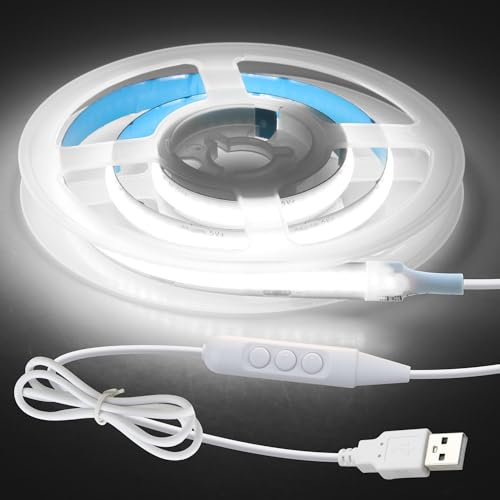 Aclorol Bande lumineuse LED COB USB 5 V blanc froid 6000 K à intensité variable 0,5 m CRI85+ Ruban lumineux et flexible 50 cm pour rétroéclairage TV, armoire, escaliers, bricolage, décoration