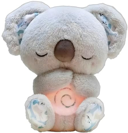 Evoraco Koala per Alleviare l'ansia,Koala Lenitivo Evoraco,Giocattoli Lontra Che Respira e Rilassa,Lontra Che Dorme, in Peluche,con Luci Musicali e Movimento Ritmico (Grigio)