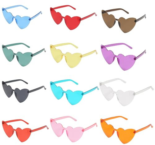 VirtuGro 24 Paia Occhiali Festa Cuore Carini Occhiali da Donna Matrimonio Divertenti per Compleanno Carnevale Festa Carnevale Cosplay 12 Colori