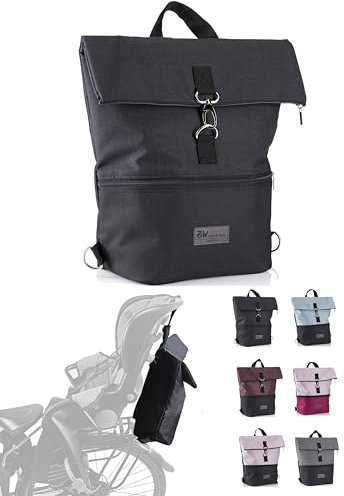 BambiniWelt by Rafael K. Fahrradtasche [Rucksack für Kinderfahrradsitz] universal kompatibel mit Römer Fahrradsitz Jockey für Radtouren mit Kind Fahrradrucksack Radtasche (schwarz-schwarz)