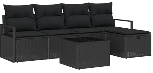 vidaXL Sofa Set 6 STK. 5-Sitzanzahl Schwarz Poly-Rattan
