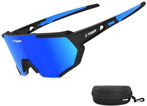 X-TIGER Fahrradbrille, Herren Damen Polarisierte Sportbrille, UV400-Schutz | Robuster TR90 Rahmen, mit montierbarem Brillenband & Ohrhaken Sonnenbrille Outdoor/Radfahren/Laufen/Autofahren/Angeln/Golf