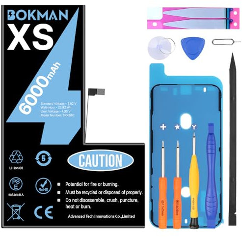 bokman Akku für XS, Lithium-Polymer-Akku mit Hohe Kapazität 6000mAh mit Reparatur-Werkzeug-Kits