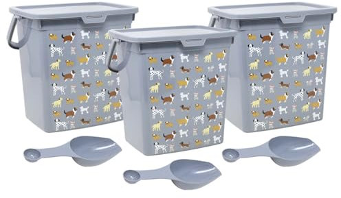 UNIQUE HOME LIVING 6L Pet Food Storage Container Set of 3 Dog Cat Puppy Treats Food Dispenser Bin Airtight Plastic Container Box With Scoop