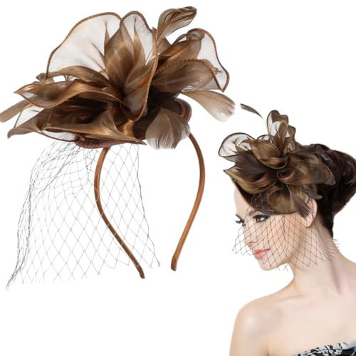 Housoutil Fascinator Hat Flower Mesh Headband, Coffee Party Fascinator Hat, Wedding Cocktail Banquet Headpiece