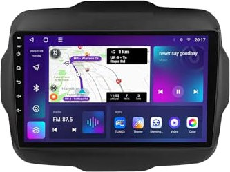 Android 15 Double DIN Coche Pantalla Táctil 9 Estéreo para automóvi con Navegación GPS WiFi Coling Fan Mandos Volante Cámara Trasera para Jeep Renegade 2016-2020 Coche Bluetooth Pantalla(F1 2G+32G)