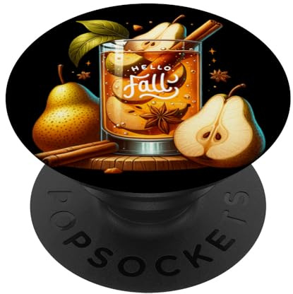 Hello Fall Hot Tea Graphic for Pear Tea Lovers Cute Autumn PopSockets Klebender PopGrip