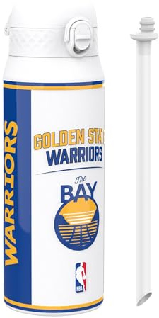 NBA Golden State Warriors Sports Thermal Water Bottle with Removable Straw, 750ml/24oz, Leak-Proof Insulated Drinking Bottle, Easy to Open, Secure Lock, Dishwasher Safe, Flip Cover, Metal Bottle