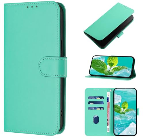 CASEONJAN For iPhone XR Case, PU Leather Case Protective Flip Case with Card Holder, Shockproof Flip Cover Wallet Case for iPhone XR Mobile Phone Case (Mint Green)