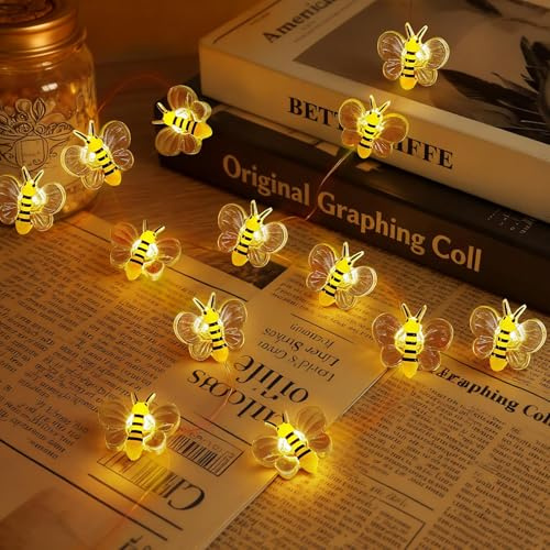 Vicloon Herbst Lichterkette, 2M 20LED Biene Lichterkette, Batteriebetrie Herbst Dekoration, Halloween Lights, Bunt Lichtervorhang Innen für Weihnachten Deko, Balkon, Party, Hochzeit(Warmweiß)