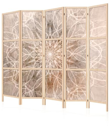 LUMASOUL Japanische Trennwand Paravent Raumteiler 225x172 cm Mandala | 5 teilig Dekorativ, Shoji-Stil, faltbar, freistehend, als Sichtschutz für Wohnräume Ornamen Muster abstrakt Faltwand Design