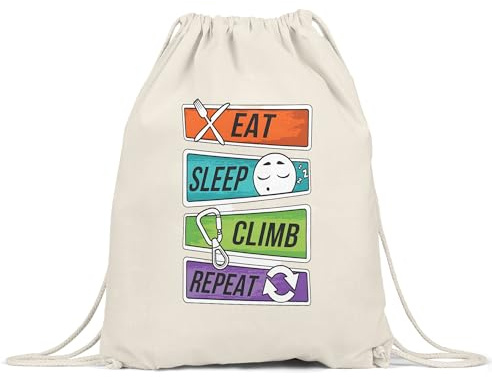 Hey!Print Eat Sleep Climb Repeat Turnbeutel Klettern Geschenkidee Lustiges Climbingmotiv Outdoor Bouldern