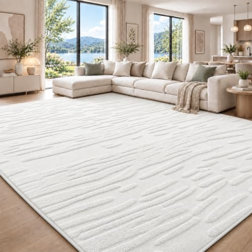smiry Kurzflor Teppich Wohnzimmer, 160x220cm, Creme | Moderner Waschbar Anti-Rutsch Teppich für Schlafzimmer, Esszimmer, Büro