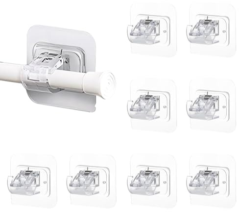 Mtbricey 8 PCS Self-Adhesive Curtain Hooks Transparent Drapery Hooks for Bathroom Kitchen No Drill Curtain Rod Brackets Curtain Pole Wall Bracket Towel Rod Hook for Doors Windows Clothes Hanging