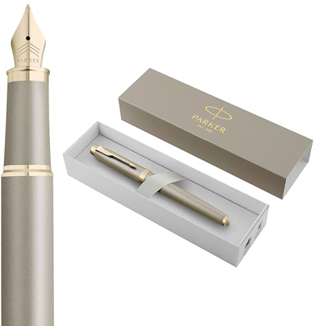 Parker IM Füllfederhalter | Finishing Touch Kollektion | sandsteinfarbenes Finish | Feiner Feder | Blaue Tinte | Geschenkbox