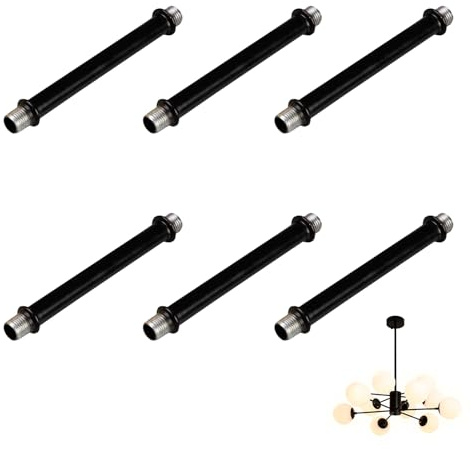 Gerades Rohrlampenstangen-Set, 6 Stück M10 Kohlenstoffstahl Doppelseitige Gewindestange mit Kupplungsmutterhülse, Gewindeeinsatz für Tischlampen Kronleuchter (150MM)