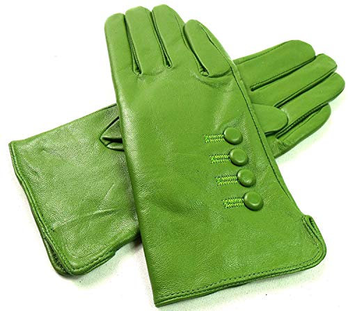 Damen Premium Qualität Original Superweich Leder Handschuhe Kunstpelz Futter Winter Alltag Warm - Leuchtend Grün, S