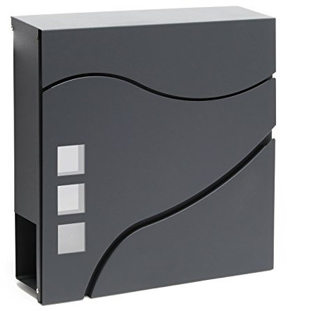 Wiltec Boîte aux Lettres Murale ou sur Pied Design & Porte-journaux V28, Verrouillable, Gris Anthracite, Acier galvanisé, 370 x 105 x 370 mm, avec Fenêtres