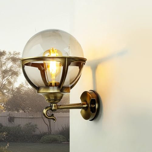 Licht-Erlebnisse Wand Außenleuchte in Kugelform aus Echt-Messing wertig D:22cm IP43 E27 für die Haustür Hof Garten Terrasse Wandlampe Wandleuchte Kugelleuchte Außen