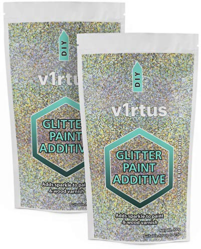 v1rtus 2X Glitter Paint Additive - Gold Silver | Metallic Flakes for Adding Sparkle to Paints & Wood Varnish | Add to Emulsion, Acrylic & Latex for Indoor Sparkly Walls | 100 g (x2)