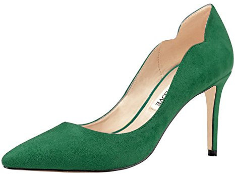 JOY IN LOVE Women's Pumps Shoes Middle Heels Pointy Toe Dress Pump Stilettos, 5-Green-Suede, 6 UK