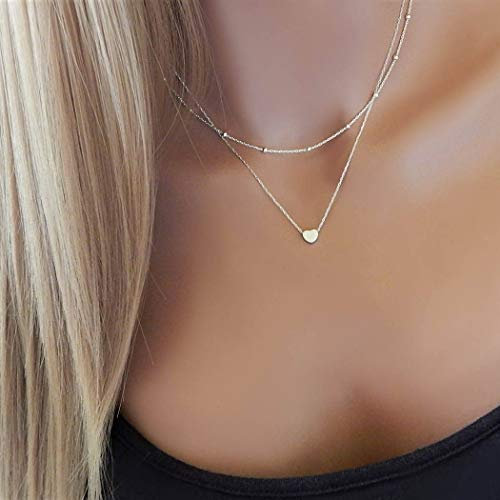 Jovono Boho mehrschichtige Chokerhalsketten mit Herzanhänger Schmuck für Frauen und Mädchen (Silber)