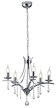 Trio Leuchten Kronleuchter Lucerna 101600506, Metall Chrom, Behang Glas klar, exkl. 5x E14