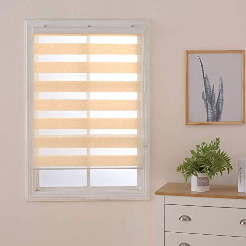 Doppelrollo Klemmfix Ohne Bohren 60cm x 160cm Duo Rollo, Zebrarollo Seitenzugrollo Easyfix für Fenster & Türen - Linen