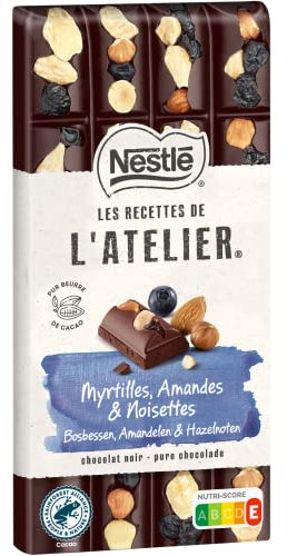 Nestlé Les Recettes de L'Atelier - Tablette Chocolat Noir Myrtilles, Amandes et Noisettes - 170g