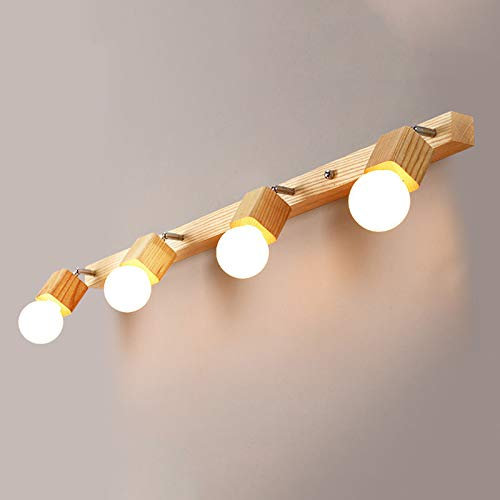 HKLY Holz LED Spiegelleuchte Bad Warmweiss 3000K Modern Badezimmer Spiegellampe Wandleuchte mit Schwenkbarem Lampenkopf, E27 Fassung, Schrankleuchte Badleuchte für Schlafzimmer,4 lights 100cm