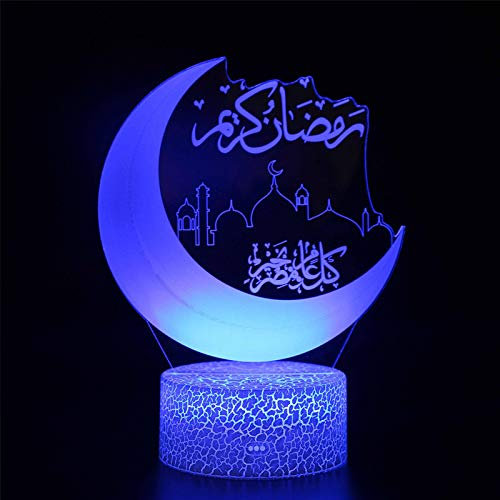 Zhaocaigui Mubarak Ramadan LED DIY Lampe, Mond Stern Nachtlichter Holz Tischdekoration Mondlampe Eid Dekorationen Für Zu Hause Ramadan deko