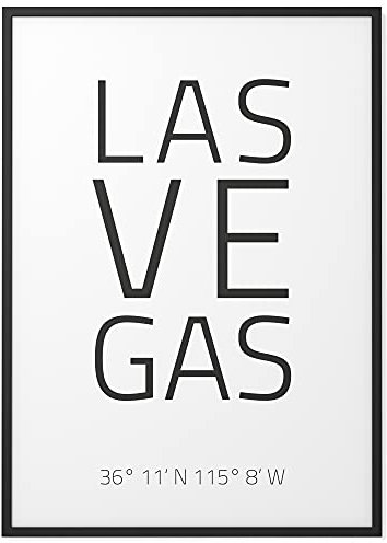 Papierschmiede® Geo Poster Koordinaten Las Vegas, A4 Stadt Poster als Wanddeko für Wohnzimmer Schlafzimmer Küche Esszimmer, USA Casino Nevada Poker, Bild ohne Rahmen